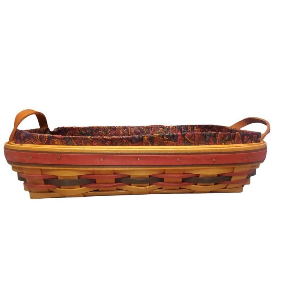 Longaberger 1997 Father's Day Striped Organizer Basket with Leather Handles - Pl